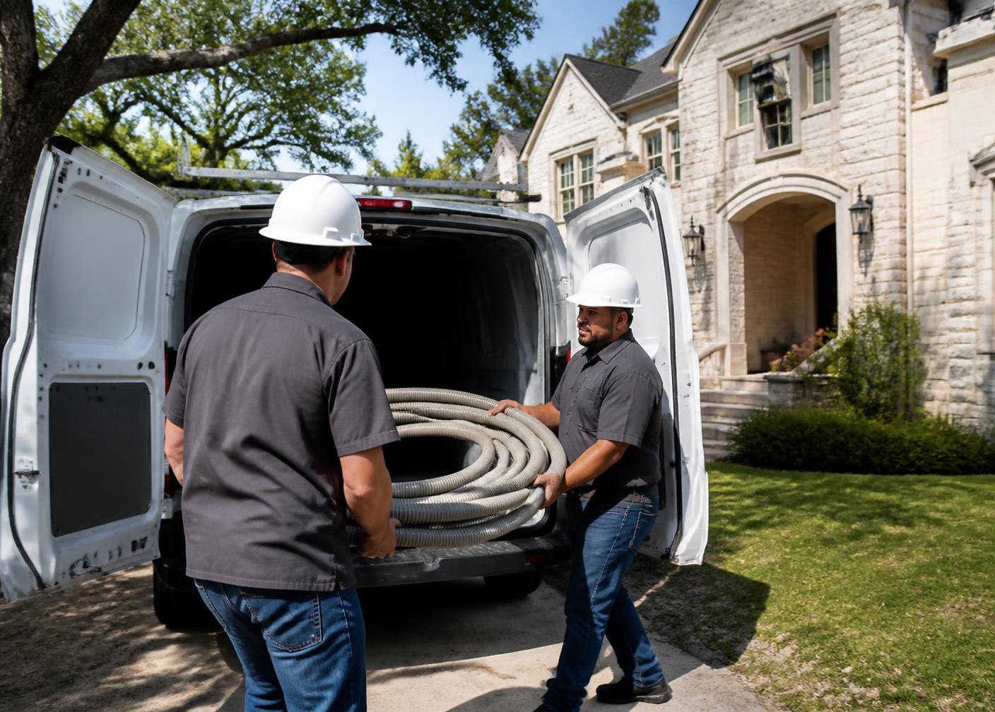 Stellrr insulation crew unloading equipment at an Austin home