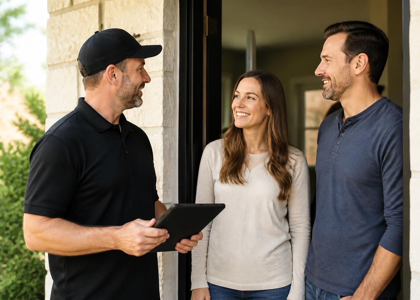 Stellrr estimator meeting homeowners at their Austin home